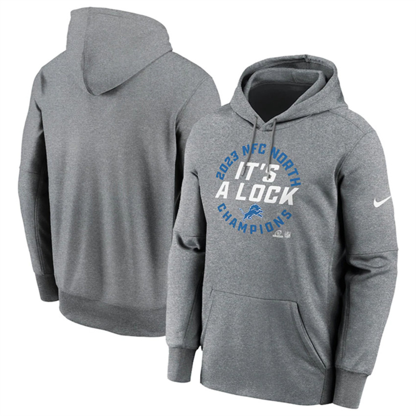Men's Gray Detroit Lions Heather 2023 NFC North Division Champions Locker Room Trophy Collection Pullover Hoodie